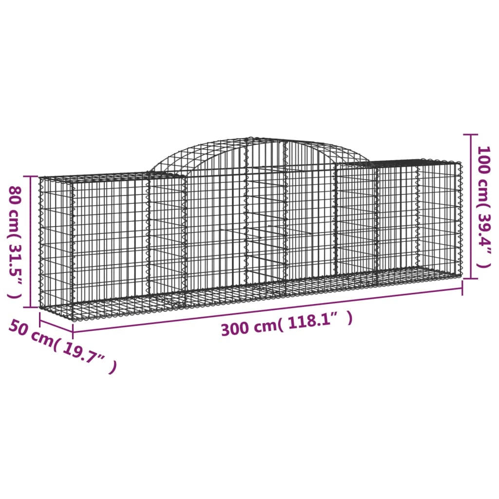 7 db íves horganyzott vas gabion kosár 300x50x80/100 cm