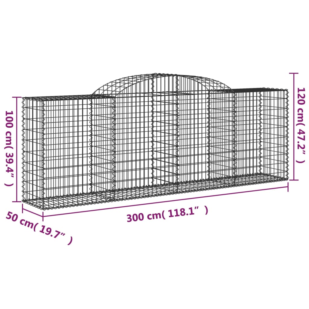 7 db íves horganyzott vas gabion kosár 300 x 50 x 100/120 cm