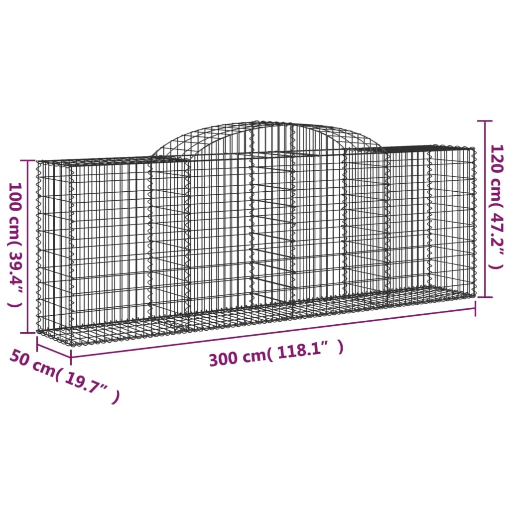 8 db íves horganyzott vas gabion kosár 300 x 50 x 100/120 cm