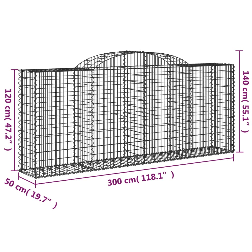 5 db íves horganyzott vas gabion kosár 300x50x120/140 cm