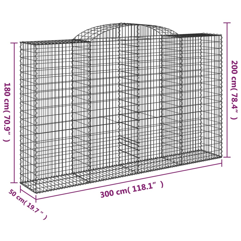 2 db íves horganyzott vas gabion kosár 300x50x180/200 cm