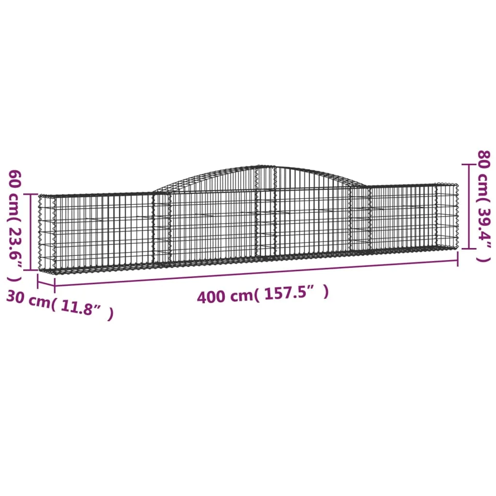 2 db íves horganyzott vas gabion kosár 400x30x60/80 cm