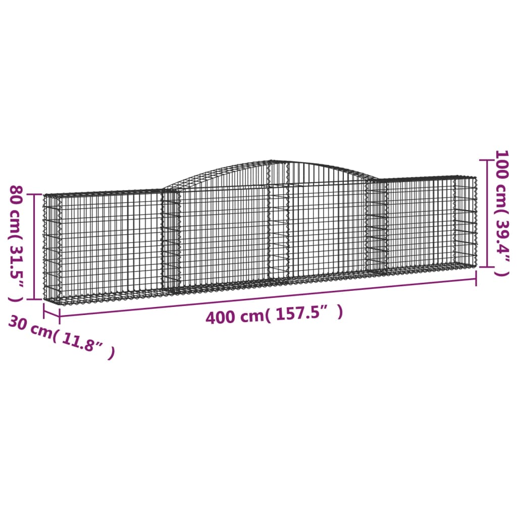 7 db íves horganyzott vas gabion kosár 400x30x80/100 cm