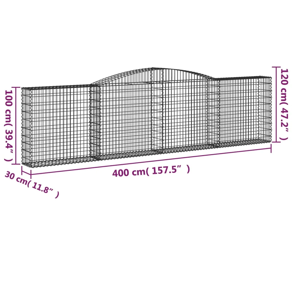 2 db íves horganyzott vas gabion kosár 400x30x100/120 cm