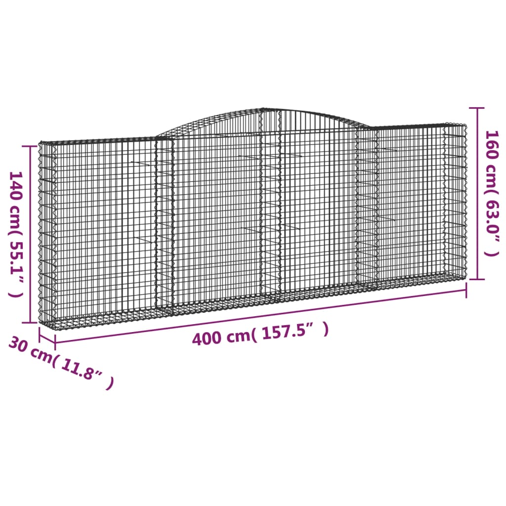 2 db íves horganyzott vas gabion kosár 400x30x140/160 cm