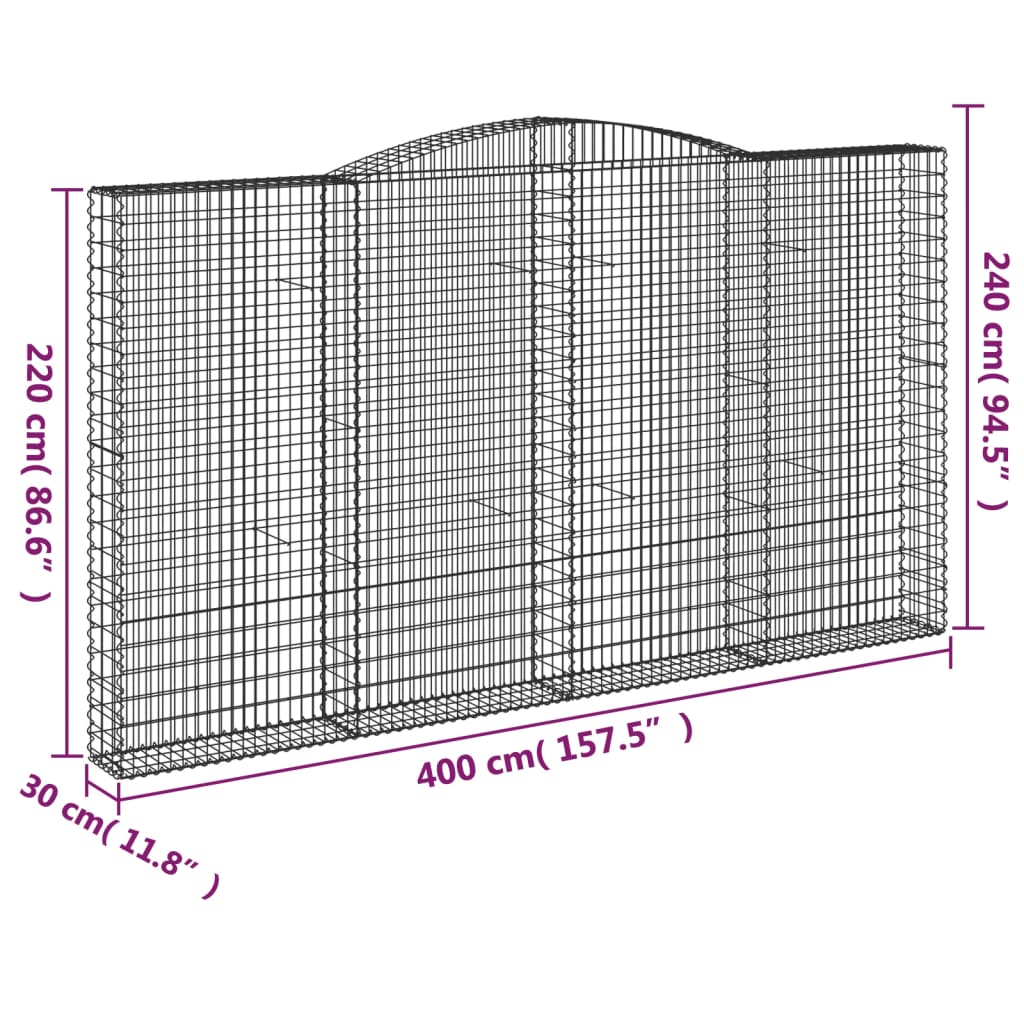 2 db íves horganyzott vas gabion kosár 400x30x220/240 cm