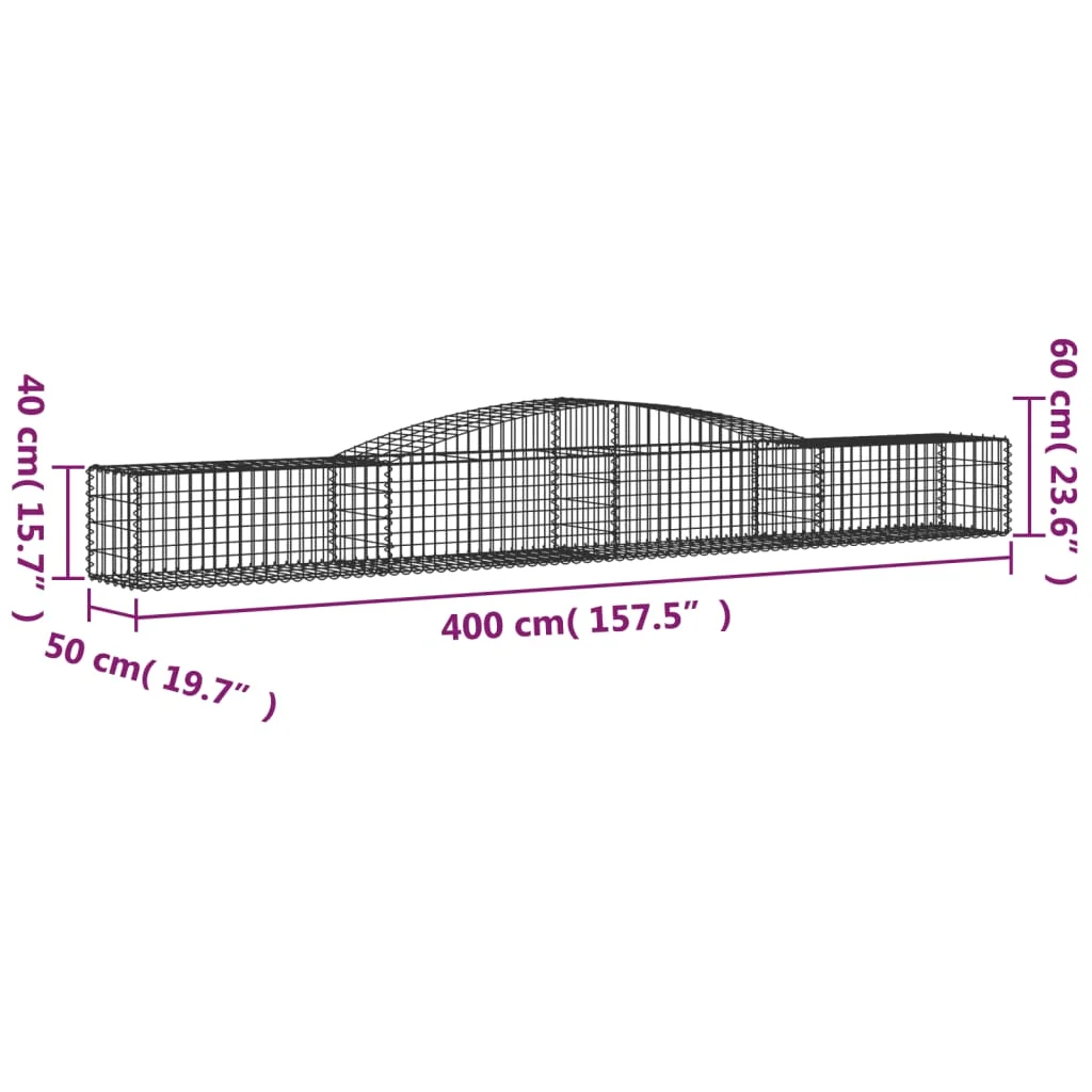 3 db íves horganyzott vas gabion kosár 400x50x40/60 cm