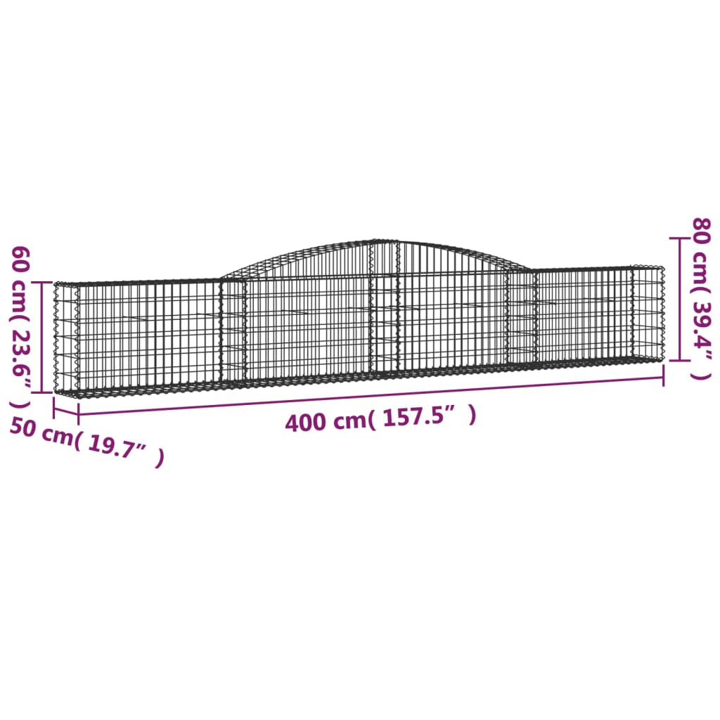 8 db íves horganyzott vas gabion kosár 400x50x60/80 cm