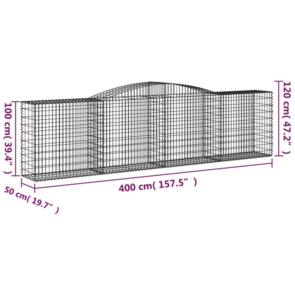 10 db íves horganyzott vas gabion kosár 400x50x100/120 cm