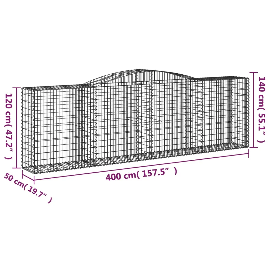 2 db íves horganyzott vas gabion kosár 400x50x120/140 cm