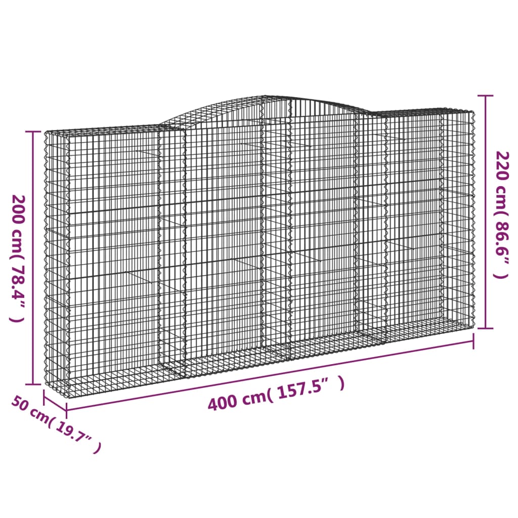 3 db íves horganyzott vas gabion kosár 400x50x200/220 cm