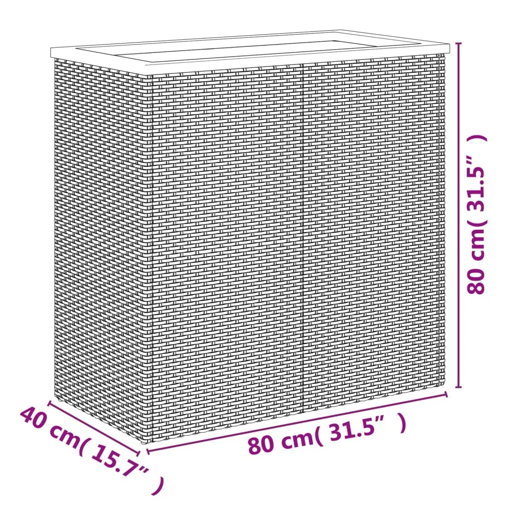 Fekete polyrattan ültetőláda 80 x 40 x 80 cm