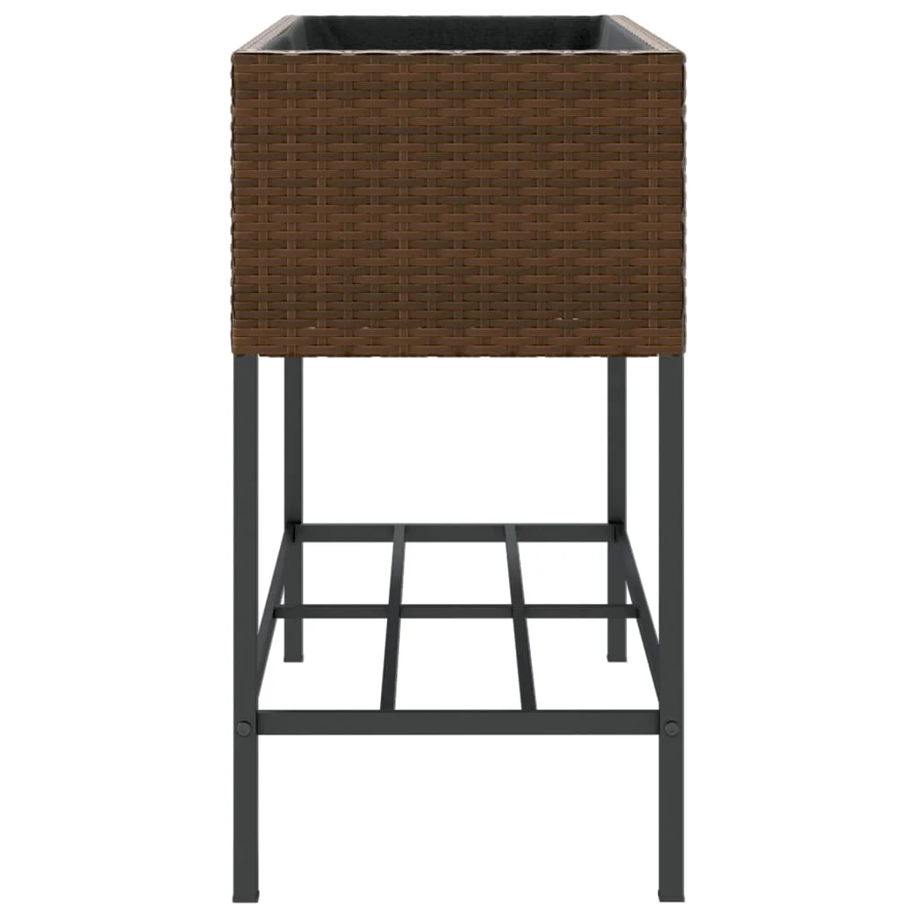 2 db barna polyrattan kerti ültetőláda polccal 90 x 40 x 75 cm