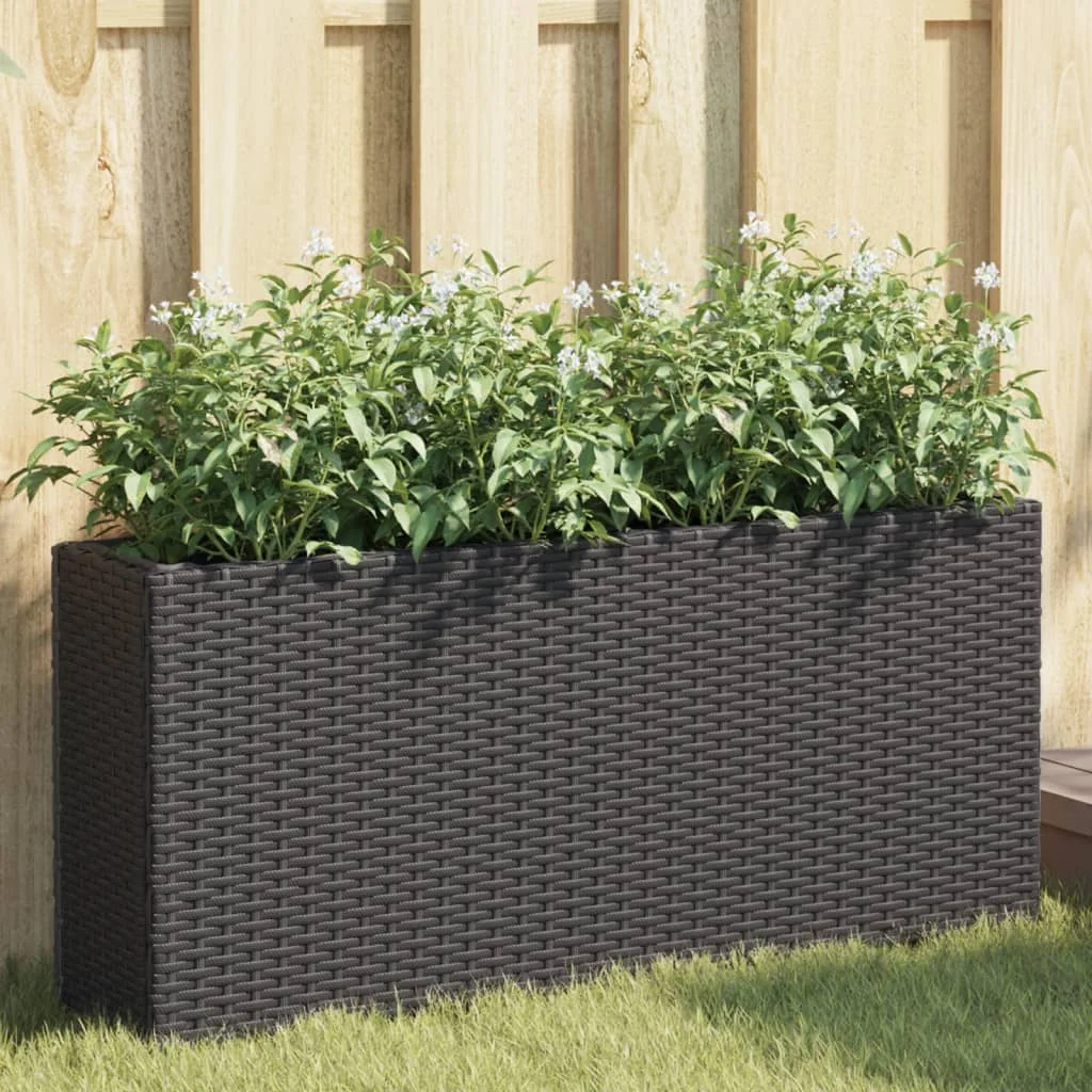 2 db fekete polyrattan kerti ültetőláda 2 cseréppel 90x20x40 cm