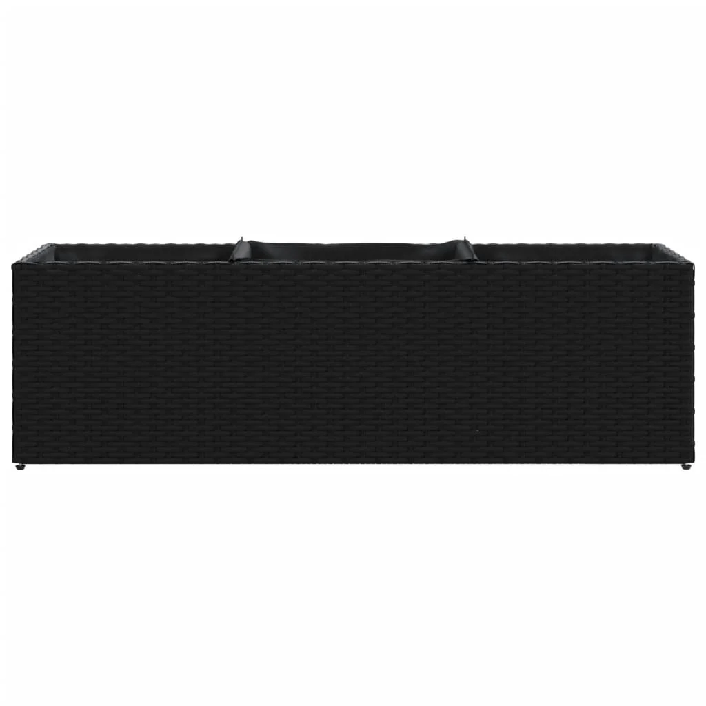 2 db fekete polyrattan kerti ültetőláda 3 cseréppel 105x30x32cm