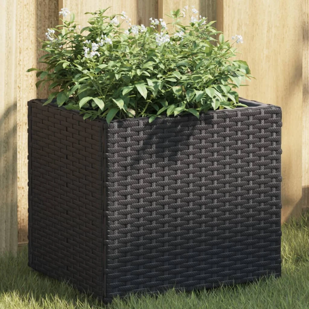 2 db fekete polyrattan kerti ültetőláda 36x30x32 cm