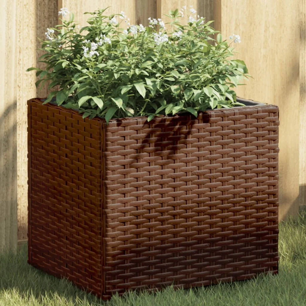 2 db barna polyrattan kerti ültetőláda 36x30x32 cm