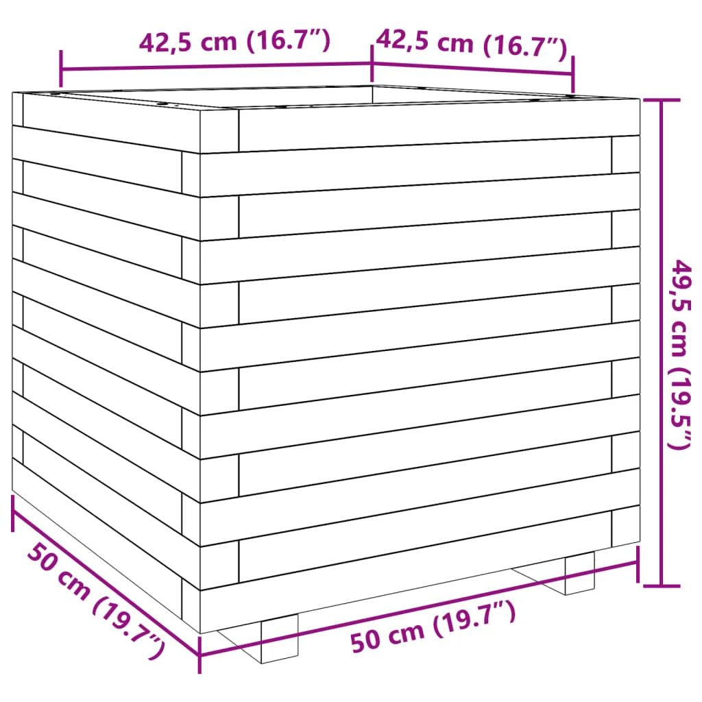 Viaszbarna tömör fenyőfa kerti virágláda 50 x 50 x 49,5 cm