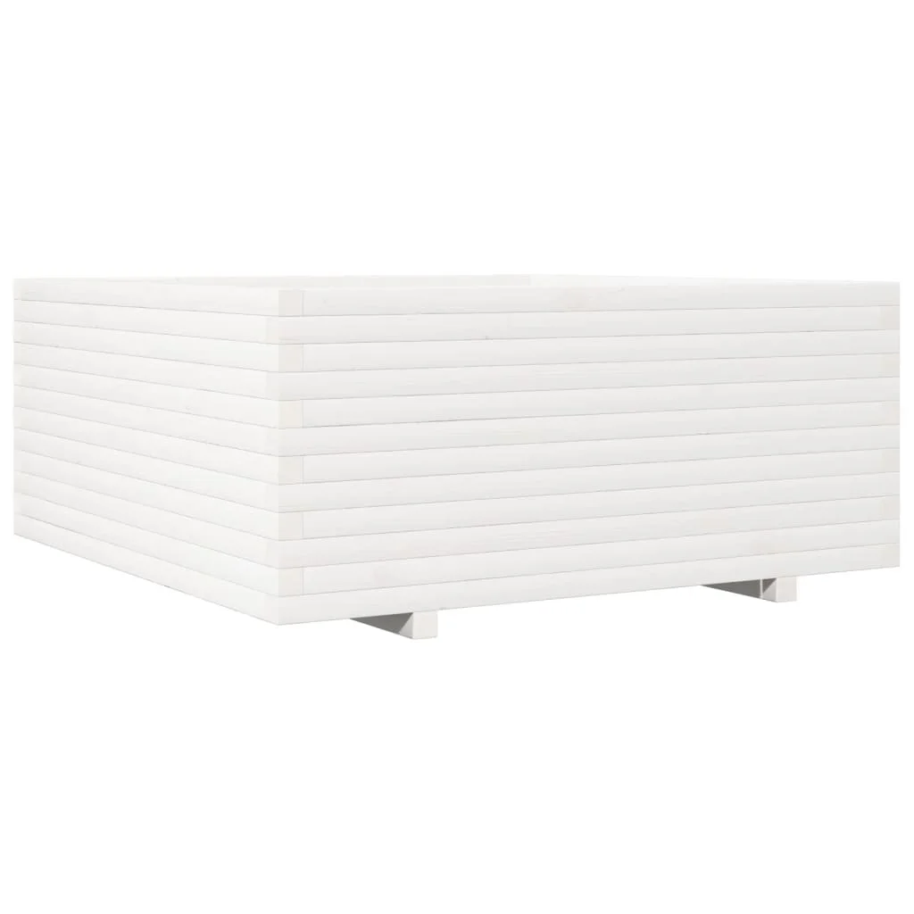 Fehér tömör fenyőfa kerti virágtartó 110 x 110 x 49,5 cm