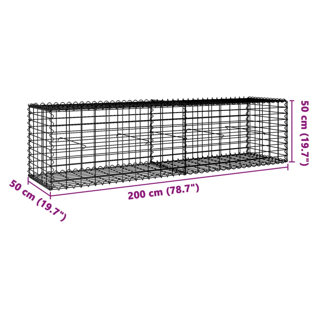 Horganyzott vas gabion kosár fedéllel 200 x 50 x 50 cm