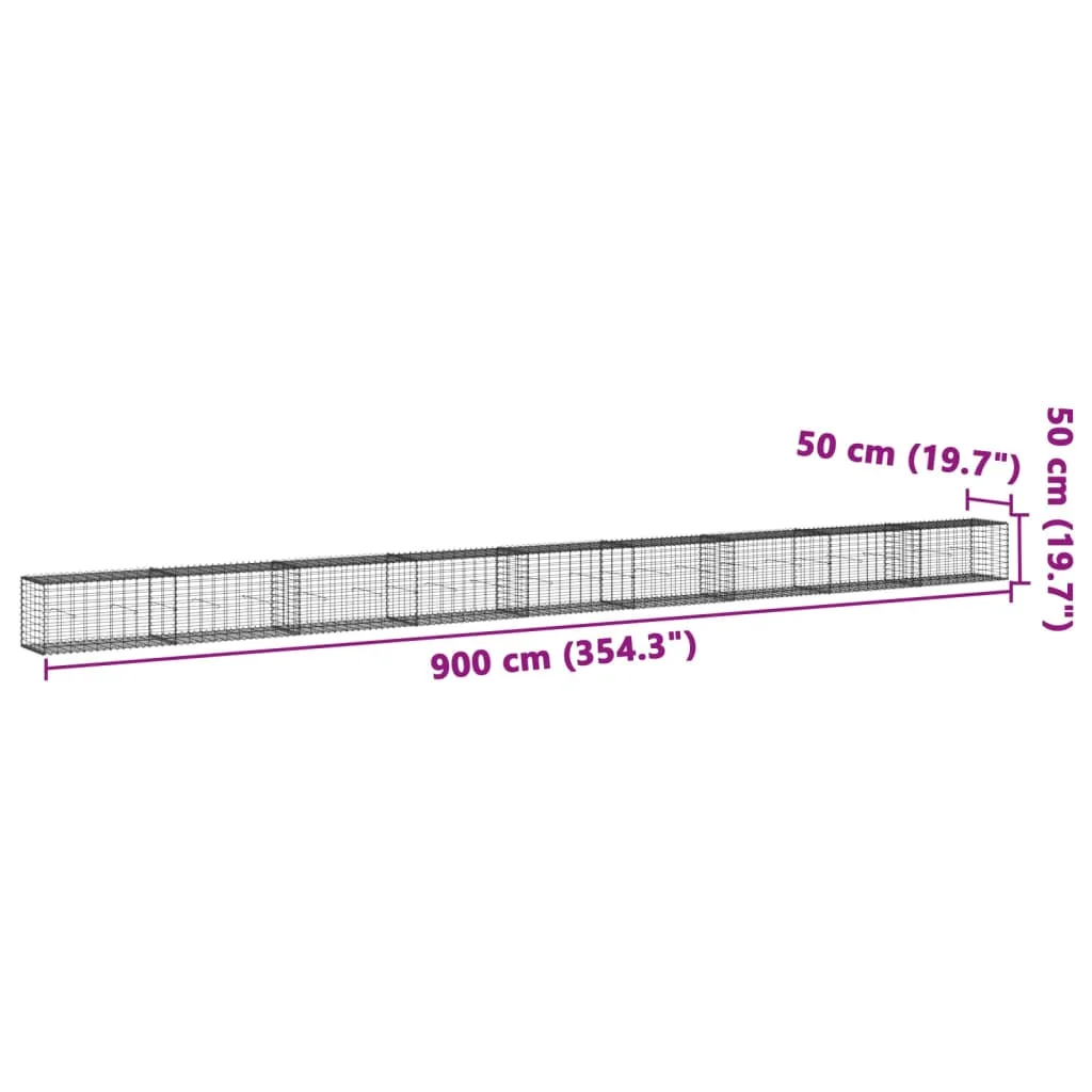 Horganyzott vas gabion kosár fedéllel 900 x 50 x 50 cm