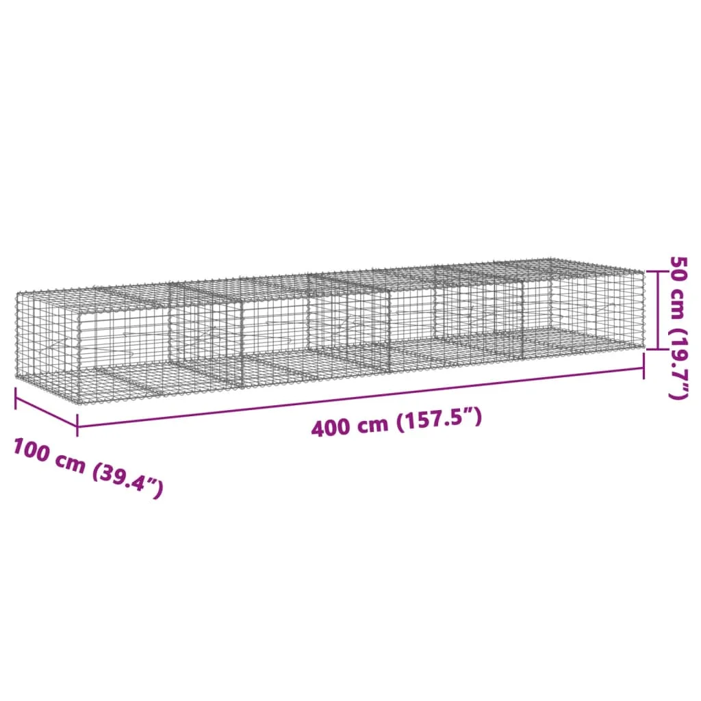 Horganyzott vas gabion kosár fedéllel 400 x 100 x 50 cm