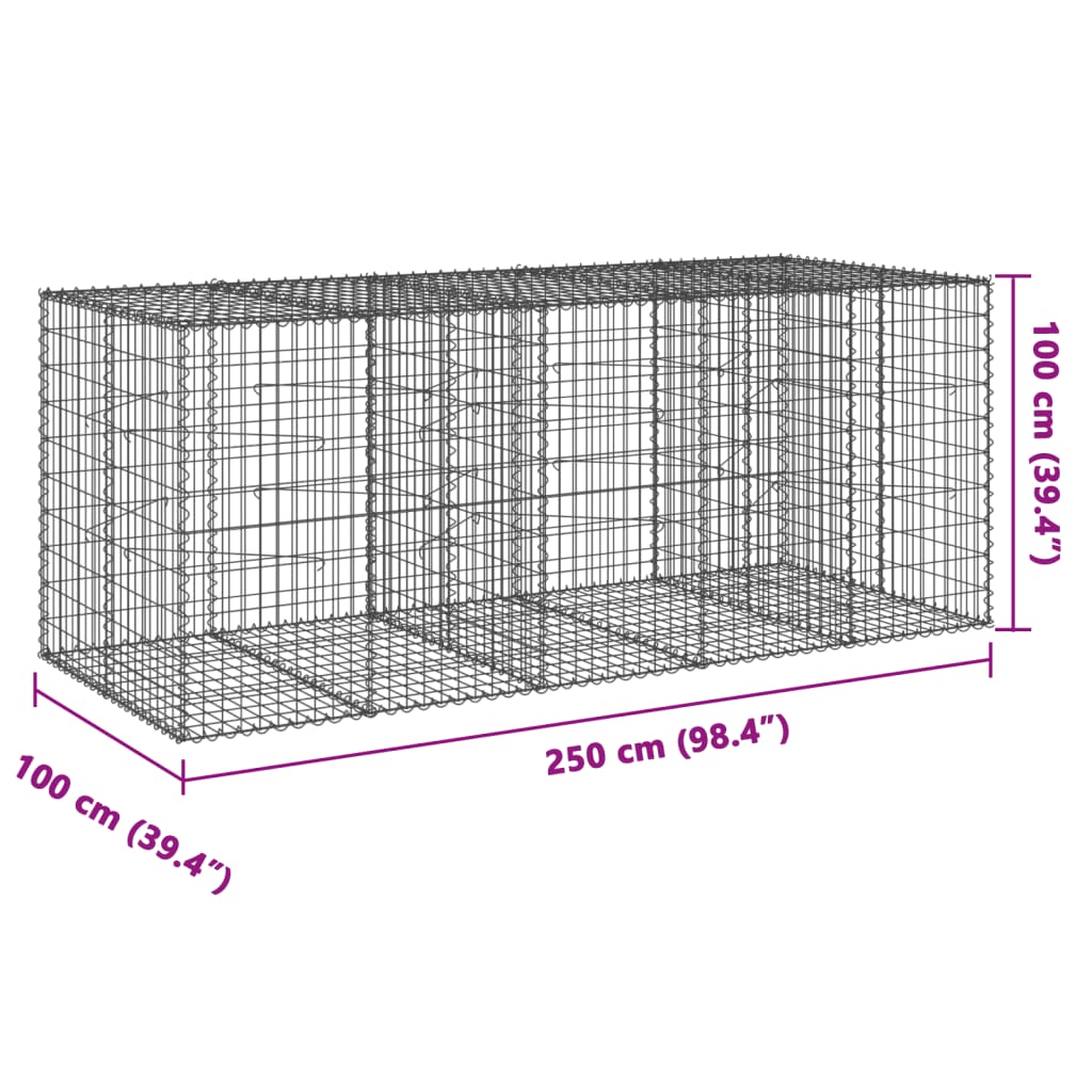 Horganyzott vas gabion kosár fedéllel 250 x 100 x 100 cm