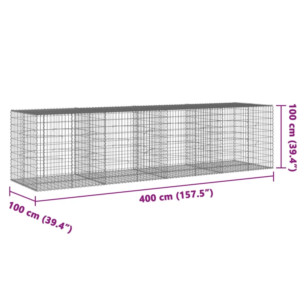 Horganyzott vas gabion kosár fedéllel 400 x 100 x 100 cm