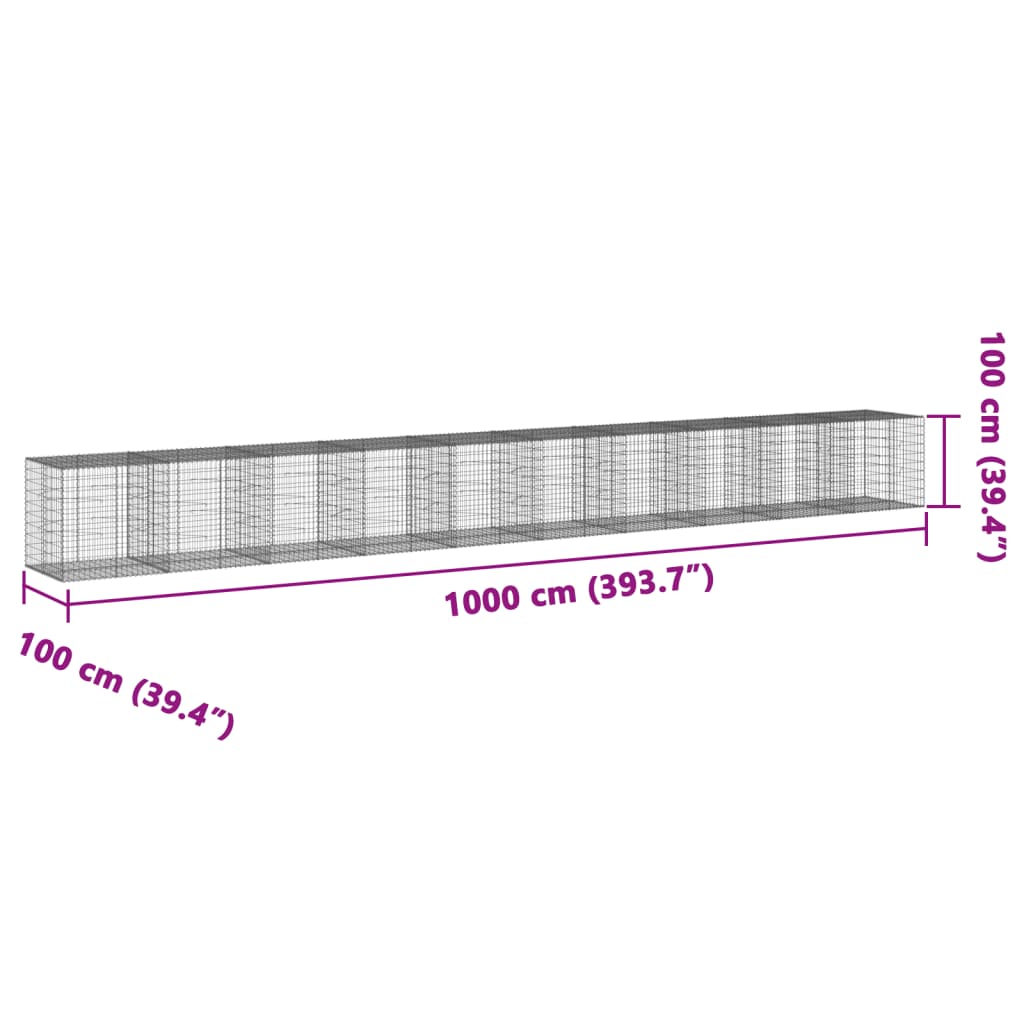 Horganyzott vas gabion kosár fedéllel 1000 x 100 x 100 cm