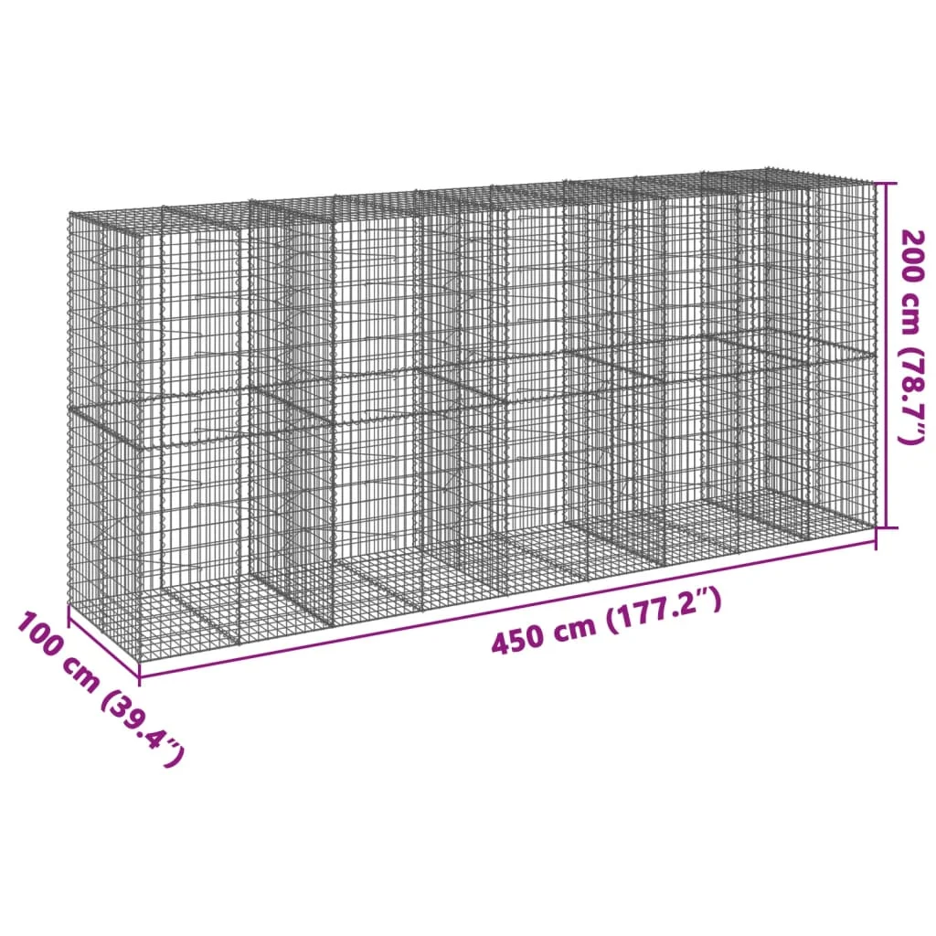 Horganyzott vas gabion kosár fedéllel 450 x 100 x 200 cm