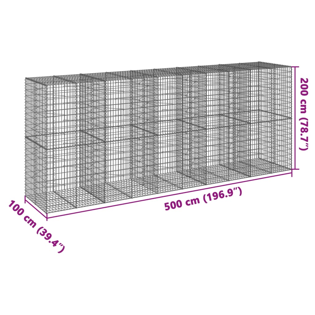 Horganyzott vas gabion kosár fedéllel 500 x 100 x 200 cm