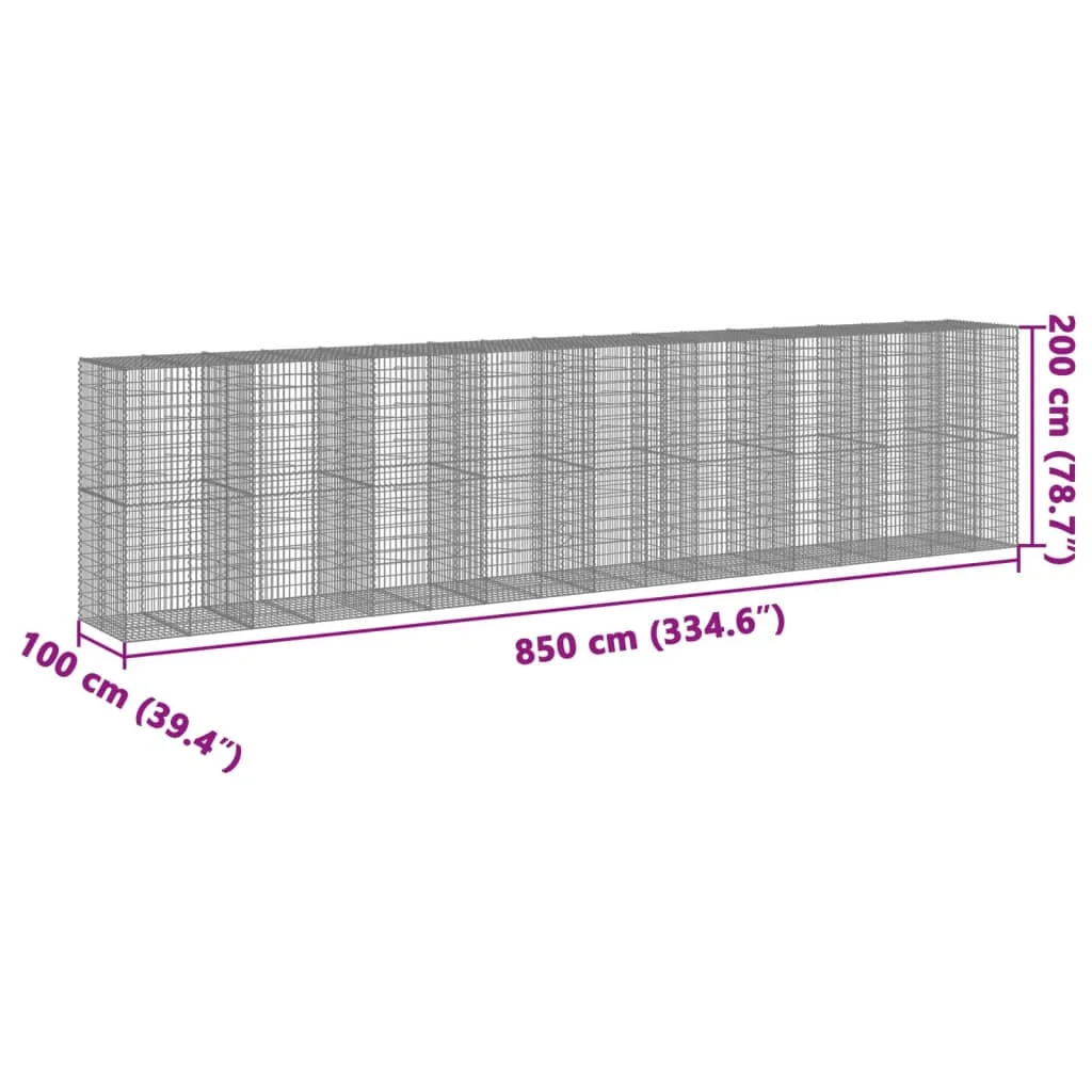 Horganyzott vas gabion kosár fedéllel 850 x 100 x 200 cm