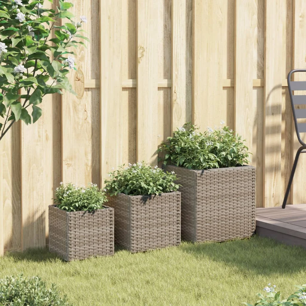 3 db szürke polyrattan kerti ültetőláda