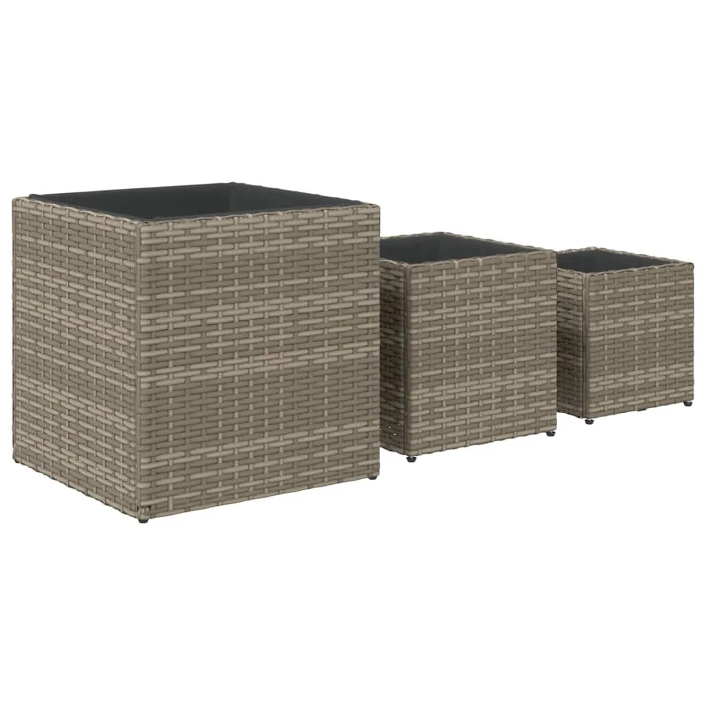 3 db szürke polyrattan kerti ültetőláda