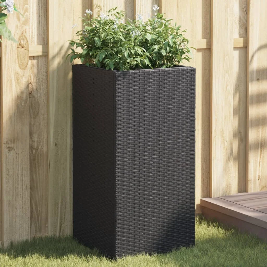 Fekete polyrattan kerti ültetőláda 40x40x80 cm