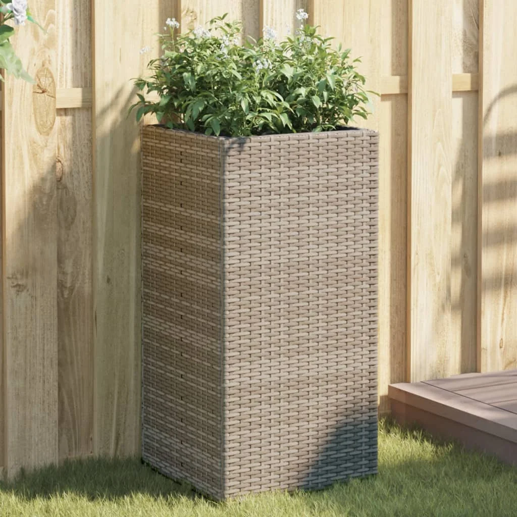 Szürke polyrattan kerti ültetőláda 40x40x80 cm