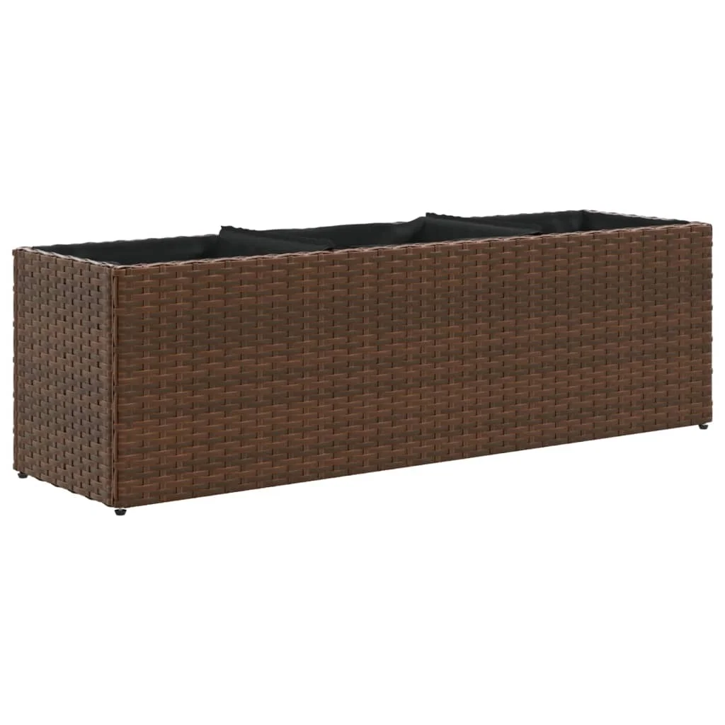 Barna polyrattan kerti ültetőláda 3 cseréppel 105x30x32 cm