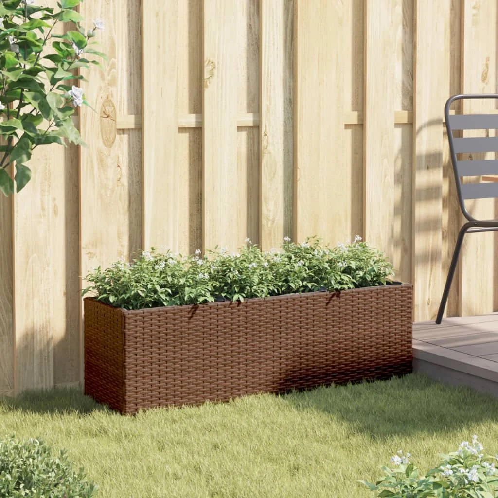 Barna polyrattan kerti ültetőláda 3 cseréppel 105x30x32 cm
