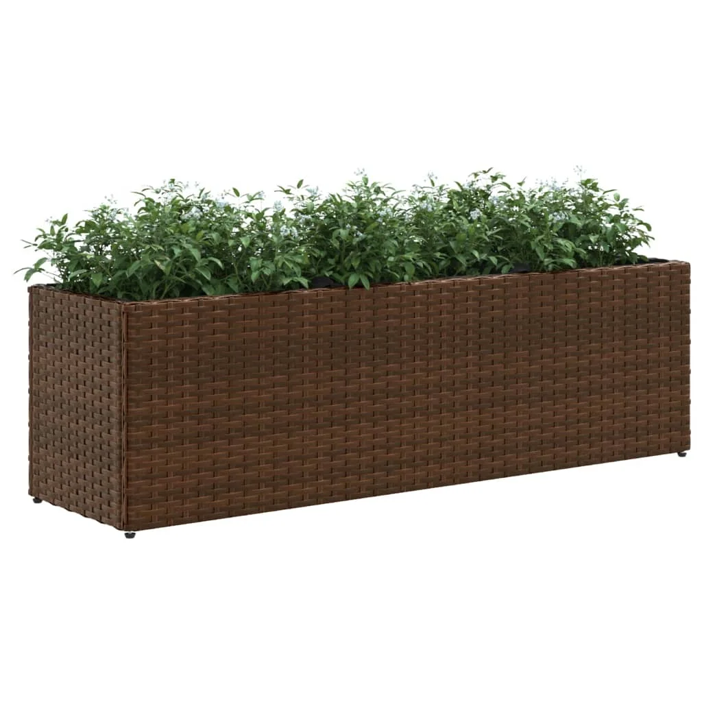 Barna polyrattan kerti ültetőláda 3 cseréppel 105x30x32 cm