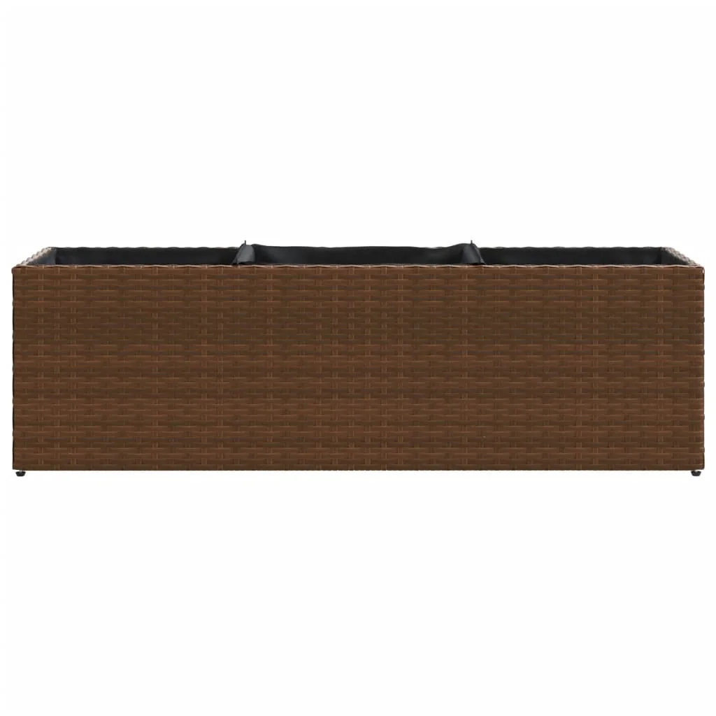 Barna polyrattan kerti ültetőláda 3 cseréppel 105x30x32 cm
