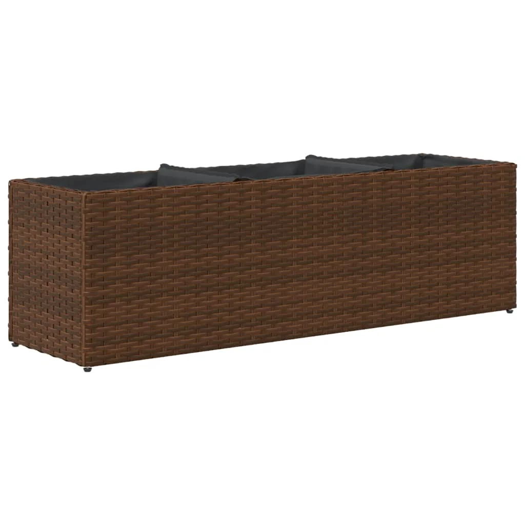 Barna polyrattan kerti ültetőláda 3 cseréppel 105x30x32 cm