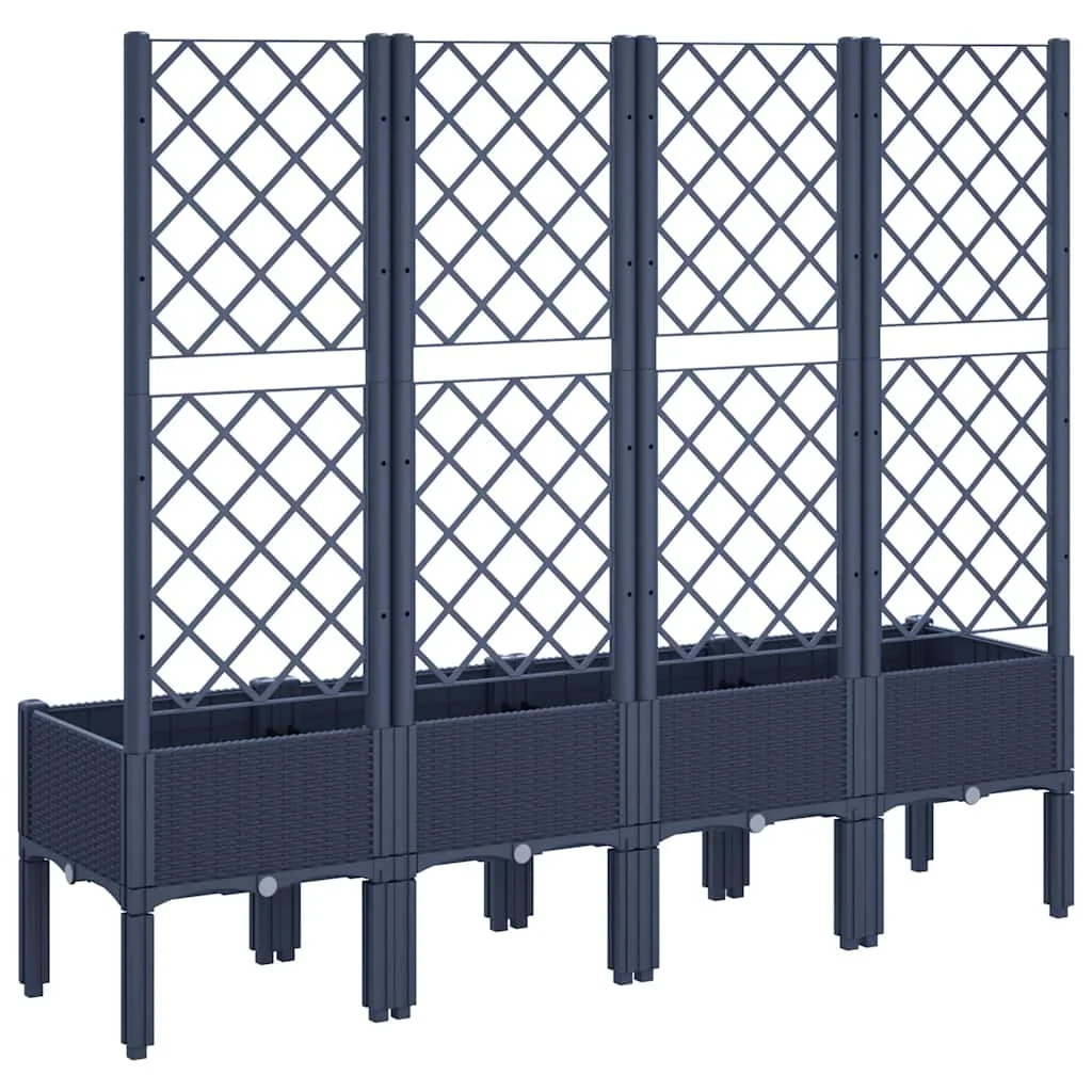 Kékszürke PP rácsos kerti ültetőláda 160 x 40 x 142 cm