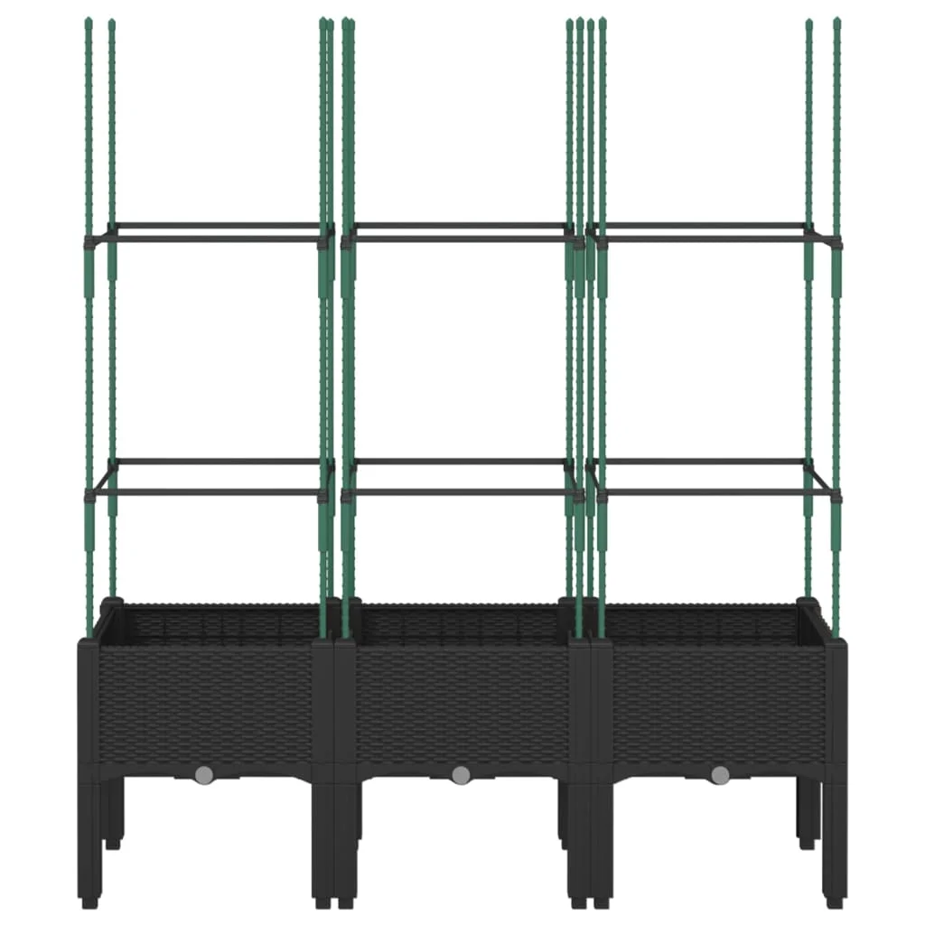 Fekete polipropilén rácsos kerti ültetőláda 120 x 40 x 142,5 cm