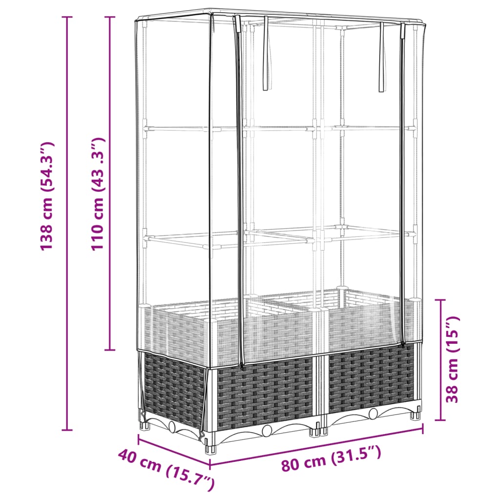 Rattan megjelenésű magaságyás melegháztakaróval 80x40x138 cm