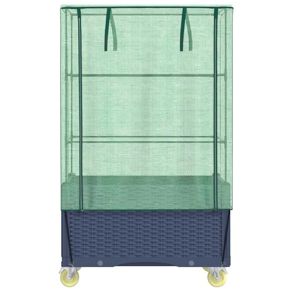 Rattan megjelenésű magaságyás borítással/kerékkel 80x50x182 cm