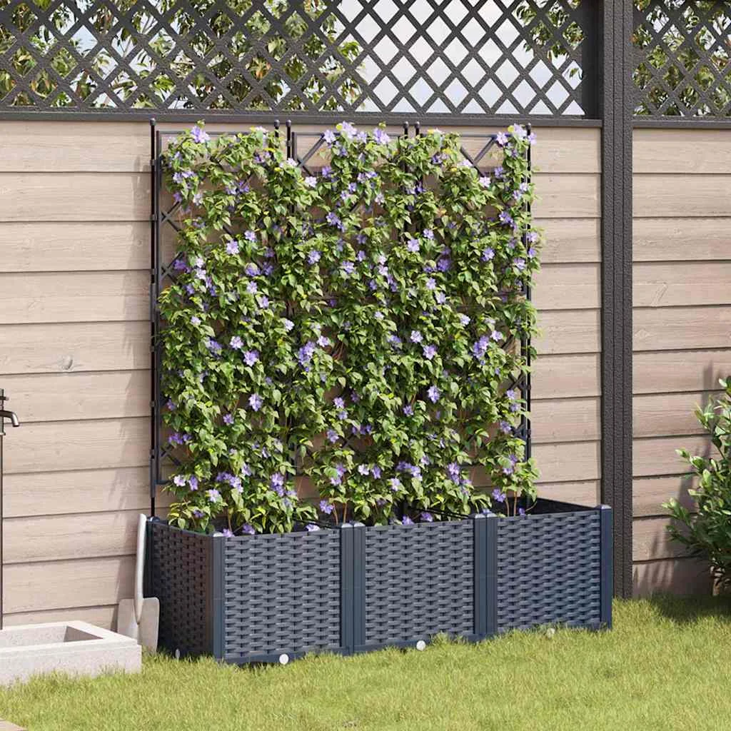 Trellis-szel ellátott cserép 3 db Szürke 120x40x143 cm