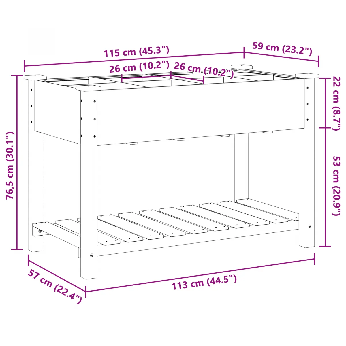 Kerti Virágtartó Rácsokkal 115x59x76 cm Tömör Fenyőfából