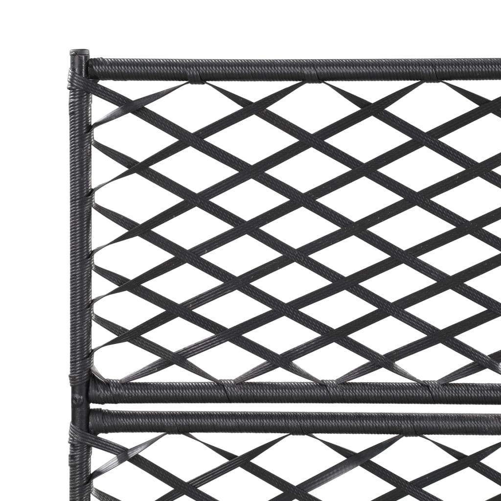 Fekete rácsos polyrattan magaságyás 3 kaspóval 83 x 30 x 130 cm