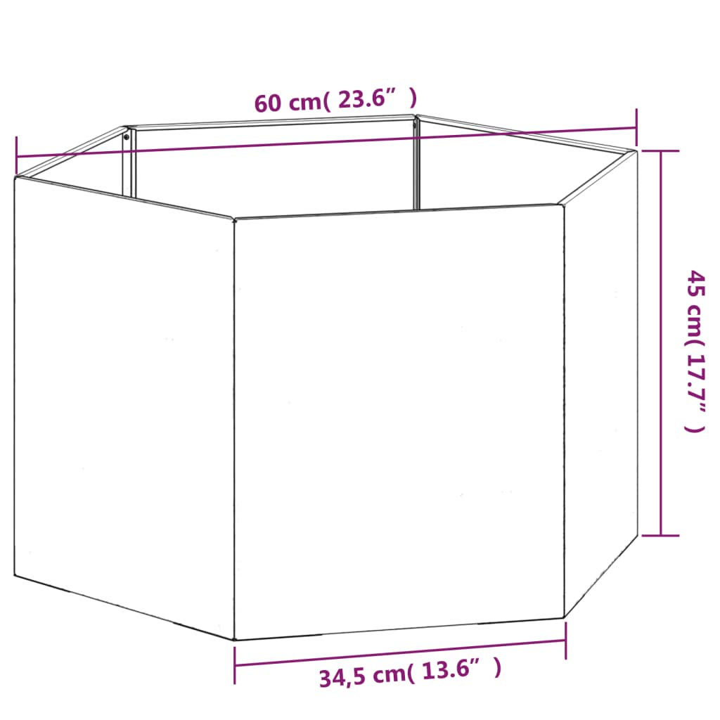 Rozsda színű corten acél növénytartó 60 x 60 x 45 cm