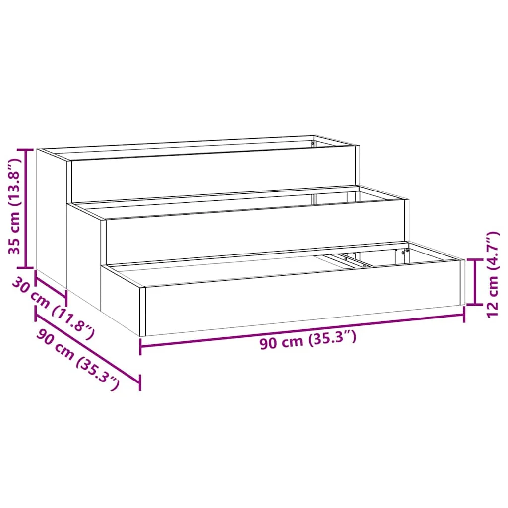 Kerti virágtartó 3-szintes 90x90x35 cm Időjárásálló acél